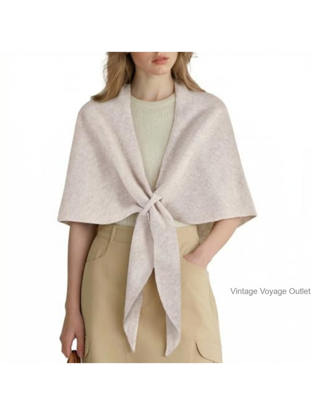 100% Merino Wool Shawl Wrap Triangle Pashmina Scarf Loop Closure - Picture 1 of 5